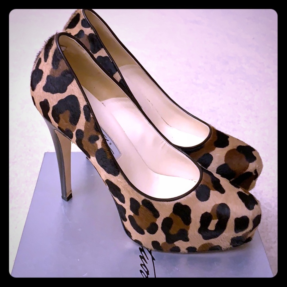 Brian Atwood Leopard Calf Hair Platform Pumps